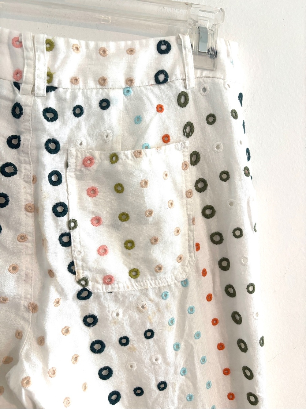 ETT:TWA by Anthropologie Linen Size 2 Wide Leg White Eyelet Polka Dot Pants - Picture 8 of 10